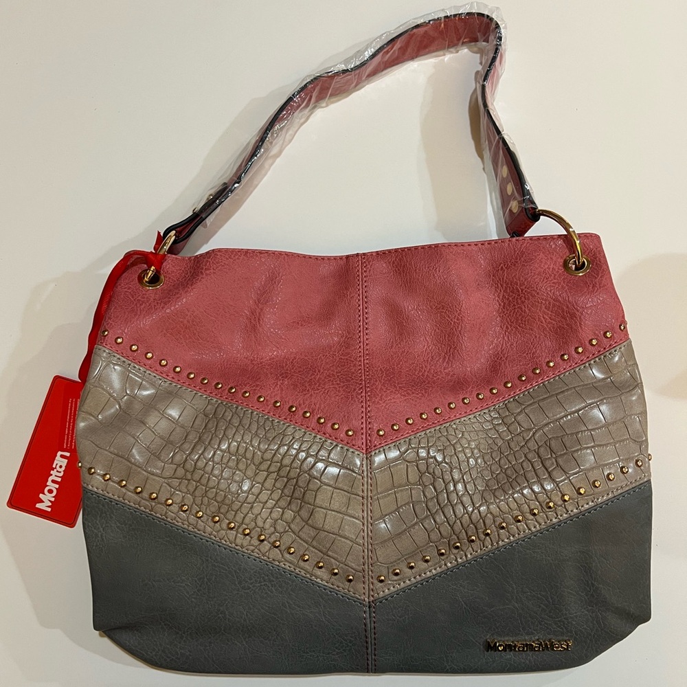 MONTANA WEST | PINK & GRAY VEGAN LEATHER HANDBAG | NEW IN BOX + TAGS